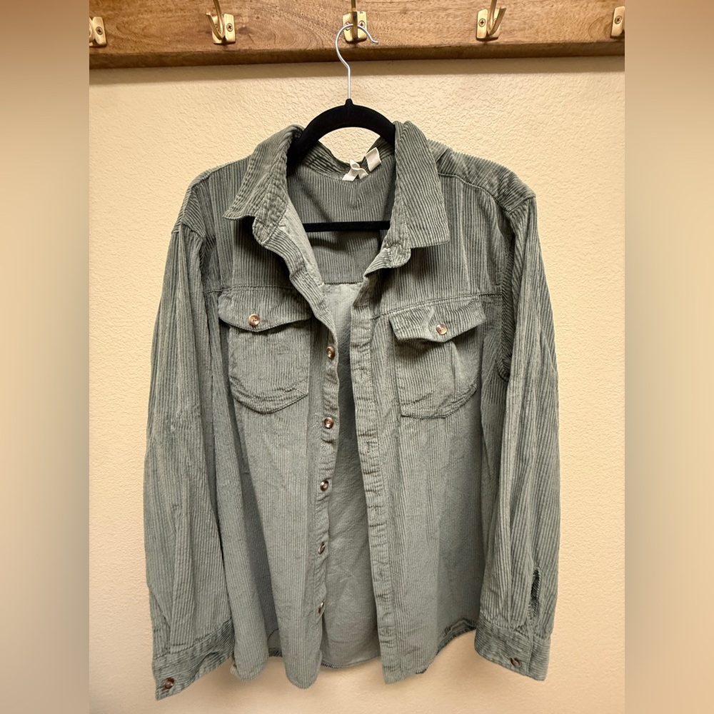 Roxy Sage Green Corduroy Shirt Jacket